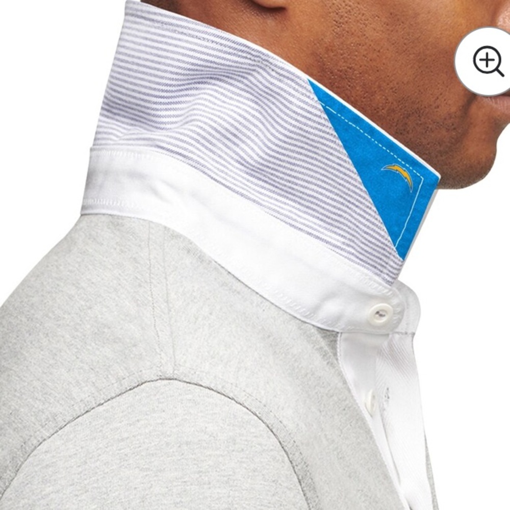 LA Chargers Tommy Hilfiger collab Men's Lg Gray and Blue/yellow Rugby Polo - Picture 3 of 3